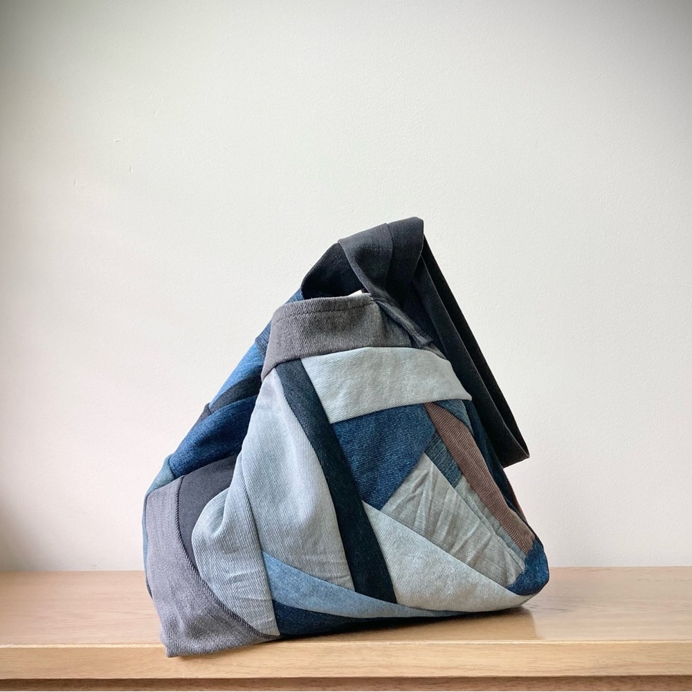 joodito origami japanese boro dumpling shoulder bag patchwork denim jean hobo - Picture 5 of 12